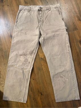 PacSun Men's Beige/Taupe Baggy Distressed Carpenter Pants
